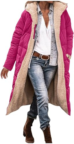 Womens Long Quilted Coats - Fleece Lined, Reversible, with Hood, Down Jackets, Turtleneck Neck, Zipper Closure, Knee Length, Plus Size Longline Duster Trench Coats for Winter Warm