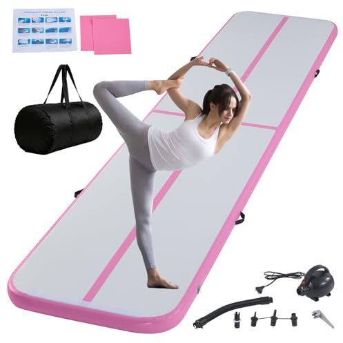 Inflatable Gymnastics Mat Tumble Track Gym Floor Mat 2M-6M Air Tumbling Training Track Thick 10cm with Electric Pump for Gymnastics Home Kids Tumble Training Yoga Water Pilates (Pink, 2m/6.6ft)