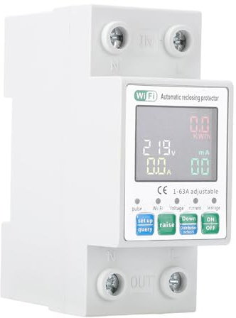 Eujgoov Disjoncteur WiFi Intelligent 63A monophasé avec écran LCD, Compteur de Puissance à Refermeture Automatique, Protecteur de Courant de Tension