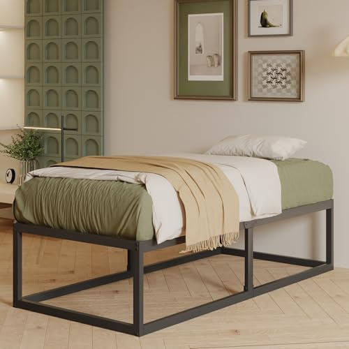 EMODA 46 cm Hohes Metallbett 75x190 cm, Stabiles Bettgestell | Mit Stahlgitterträger, Großes Stauraum unterm Bett, Geräuschfrei, Einfacher Aufbau, Schwarz