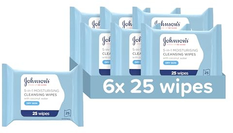 Johnson's Face Care Makeup Moisturising Wipes, Pack of 6 x 25 Wipes