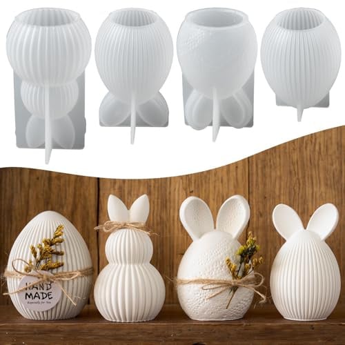 Silikonformen Gießformen Ostern, 4 Stück Silikonform Osterhase Kerzen Formen Silikon Kaninchen Osterei Gießformen Silikon Ostern Gießform Frühling Silikonform Ostern Kerzen für Handwerk (B)