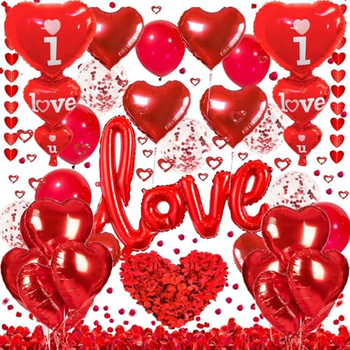 Valentinstag Dekoration Set Rot Romantische Deko Set,I LOVE YOU Ballons und Herz Ballons Love Deko Für Brautdusche Valentinstag Geburtstags Verlobung Hochzeit Party