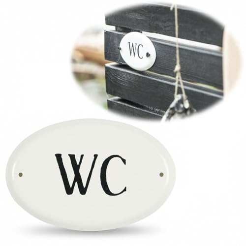 LS-LebenStil Vintage Metall Türschild 9x5,5cm Slogan WC Toilettenschild Oval Weiß Schwarz Metallschild für Tür Türrahmen Bad Badezimmer Gäste WC Dekoschild Nostalgieschild Schild Blechschild