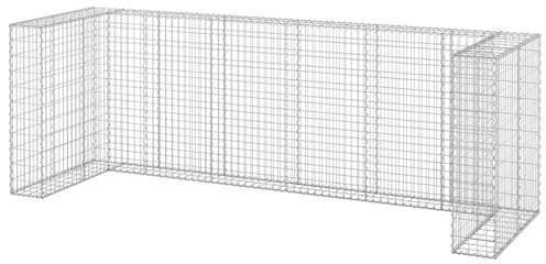 Unterstand für 4 Mülltonnen, Gabionenrahmen für Mülltonnen, verzinkter Stahl, 325 x 100 x 110 cm