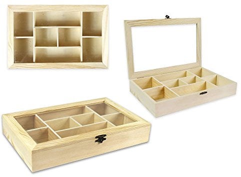 Vetrineinrete® Bacheca in Legno 8 posti con Porta in Vetro espositore vetrinetta minuterie da Collezione decoupage 30x19x5 cm 53451