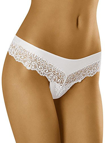 Wolbar Damen Sexy Shorts-Strings Spitze Miederslip Slips Mit Tiefer Hüftlinie WB409, Weiß,XL