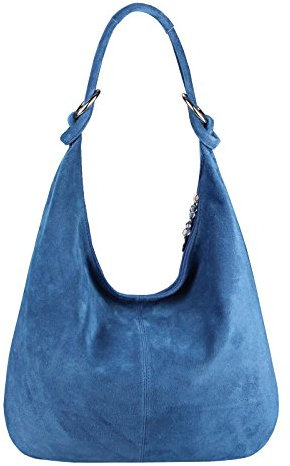 OBC Made in Italy Damen XXL Ledertasche Wildleder Shopper Tasche Schultertasche Umhängetasche Hobo-Bag Beuteltasche (Jeansblau)