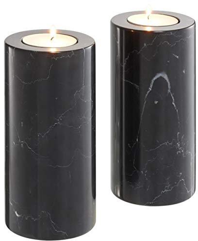 Casa Padrino Luxus Marmor Teelichthalter Set Schwarz Ø 10 x H. 21 cm - Hotel & Restaurant Deko Accessoires