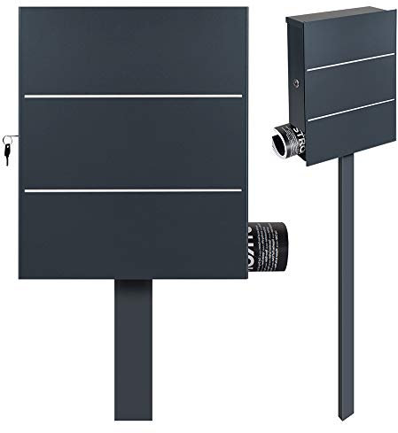 MOCAVI SBox 141r b Stand-Briefkasten anthrazit ral7016 Postkasten freistehend mit Zeitungsfach Ständer zum Einbetonieren
