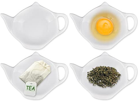 SCSpecial 4 Pieces Tea Bag Holder Teabag Coaster Seasoning Dish for Sauce Dessert (White) (Teapot - White)