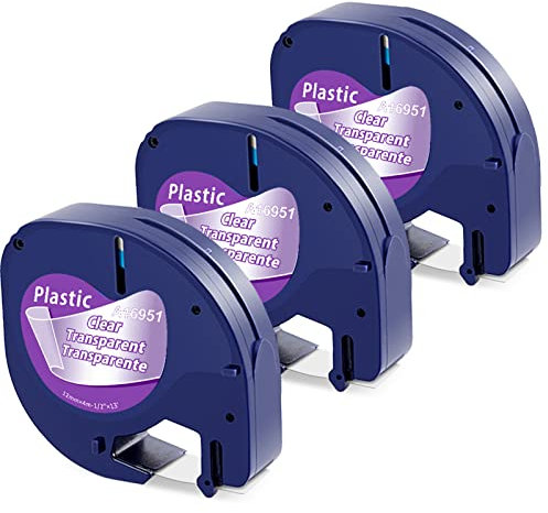 3x Kompatibel mit Dymo LetraTag Transparent Etikettenband 12mm x 4m, Kompatibel mit Dymo LetraTag Clear Plastic Etikettenband, 12267 1695 Durchsichtig Band für LT-100H LT-100T LT-110T 200B XR XM