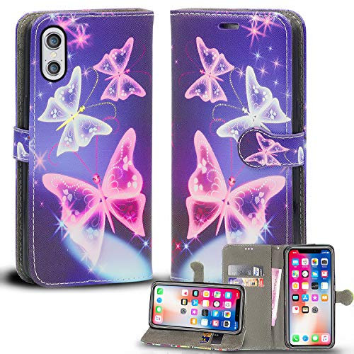 Mobile Stuff iPhone XS Max Leather Wallet Case - Folio Flip Book Cover with Magnetic Clasp Closure - Adjustable Viewing Stand (iPhone XS Max, Butterfly Blue)