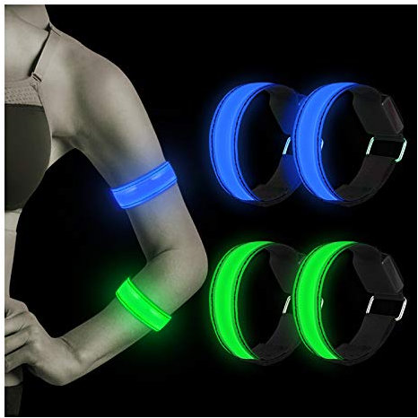 Nasharia NASHARIA LED-Armband, 4 Stück, reflektierende LED-Lichter, Armbänder, Lichtband, Kinder, Nachtsicherheitslicht für Laufen, Joggen, Hundewandern, Laufen, Outdoor-Sport, Blau Grun