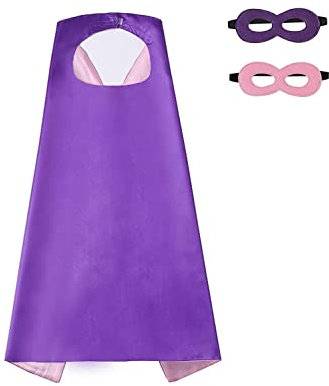 Kids Superhero Cape Mask Set - Hero Costume Fancy Dress Cosplay - Party Dress Up Supplies for Boys & Girls (Purple)