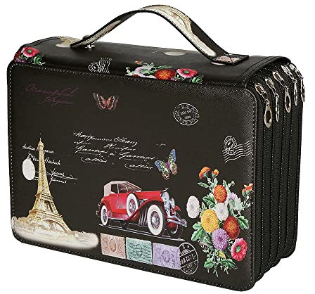 Lbxgap Tragbares Federmäppchen mit farbigem Druckmuster, rotes Auto-Federmäppchen, 250 Fächer, Stifteetui, Organizer mit praktischer Verpackung, tragbar, mehrschichtiger Halter für Buntstifte