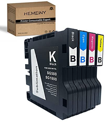 HEMEINY Sublimationstintenpatronen, kompatibel mit Sawgrass Virtuoso SG500 SG1000 Drucker, 4 Farben (Schwarz, Cyan, Magenta, Gelb) (Version B)