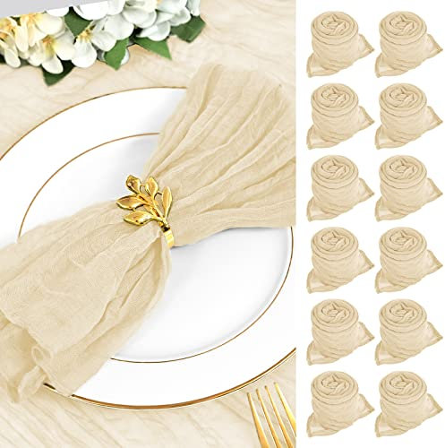 30 Stück Mullservietten 50 cm, Gaze-Käsetuch Vintage-Boho-Stoffservietten, Großpackung für Partys, Hochzeiten, Empfänge, Brautpartys, Tischdekorationen – Beige