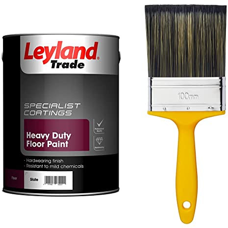 Leyland Trade Heavy Duty Floor Paint - Slate 5L & ProDec PR4GY Flat Masonry Paint Brush for Rapid Application of Smooth and Textured Masonry Paints
