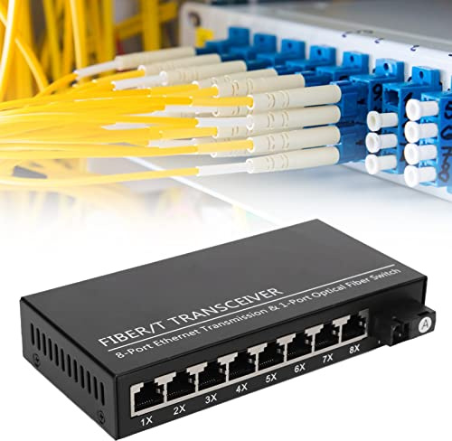 Naroote Ricetrasmettitore in Fibra Tx1310nm RX1550nm Fino a 25 Km 1 Porta Ottica 8 Porte Elettriche Switch in Fibra Ethernet Monomodale Modem in Fibra 100-240 V Convertitore da Fibra a (Spina UE)