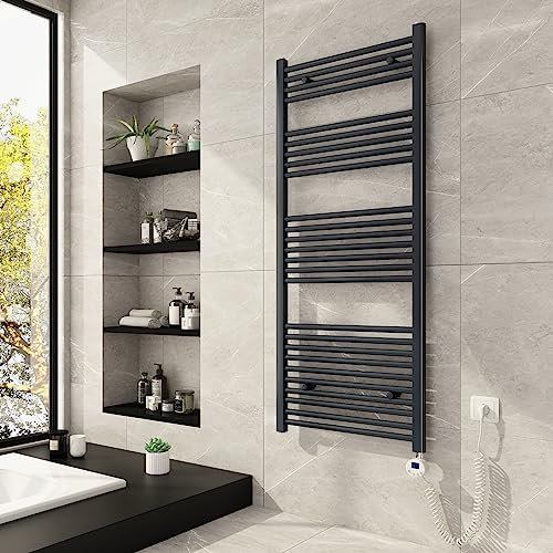 Meykoers Handtuchheizkörper Elektrisch mit Thermostat 1400 x 600mm Badheizkörper Elektrisch Handtuchtrockner Badezimmer Heizkörper für Bad Heizung Anthrazit 661 Watt