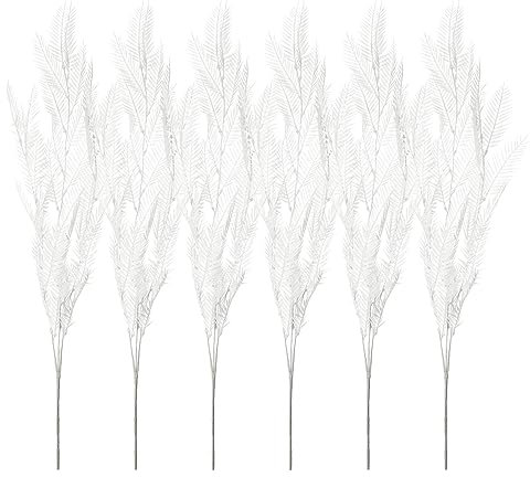 PATIKIL Artificial Palm Leaves Plants, 6 Stems Fake Palm Tree Fronds Faux Greenery Hanging for Home Garden Decor Jungle Party Wedding Decoration, White