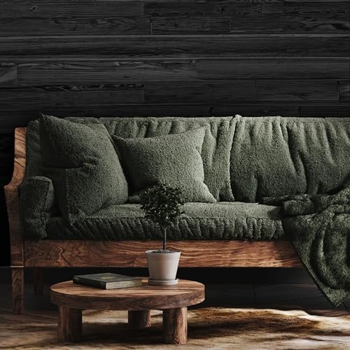 BoscoMondo 5.5 Inches Wide Barnwood Wall Planks, Rustic Solid Wood Panels, Accent Wall Decor - 16 Inches Long Panels, 24 Pack, 14.66 Sqr Ft, Black Tones