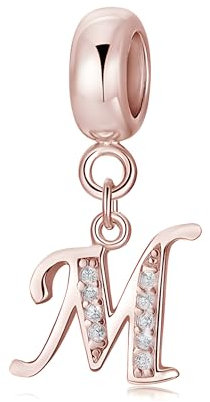 Symretie Damen 925 Sterling Silber Charm Anhänger Buchstaben M Beads Charms Kompatibel mit Europäischen Armbänder und Halskette