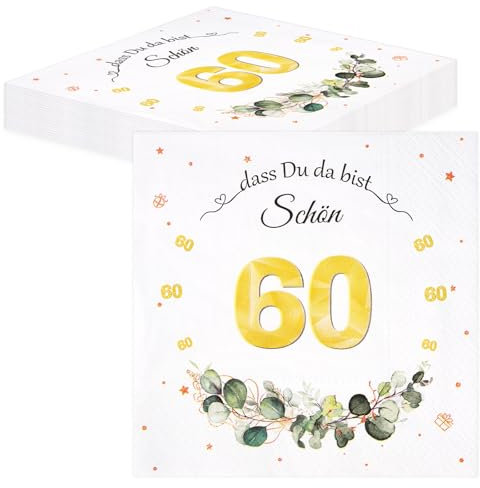 TOPWAYS Servietten 60. Geburtstag Mann Frau, Tischdeko Eukalyptus Papierservietten Anniversary Deko 40 Stück