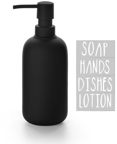 Viosuniu Seifenspender aus Keramik - Elegante Handseifenpumpe mit 4 Etiketten (Seife, Geschirr, Lotion, Hände) - Langlebiges & Stilvolles Keramik-Design für Küche & Bad, Nachfüllbarer