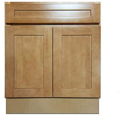 Natural Maple 27 Inches Vanity Bathroom Elegant Shaker Door Cabinet Drawer Single Sink Base Bath Wall Faucet Vessel Vanities Kitchen Wood Hardwood 27 W x 31.5 H x 21 D of Set