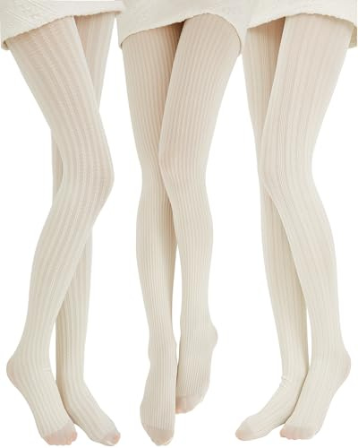 JaGely 3 Pairs Womens Fishnet Hollow Out Knitted Tights Patterned Lace Stockings Vertical Strips Pantyhose(Cable Knit)
