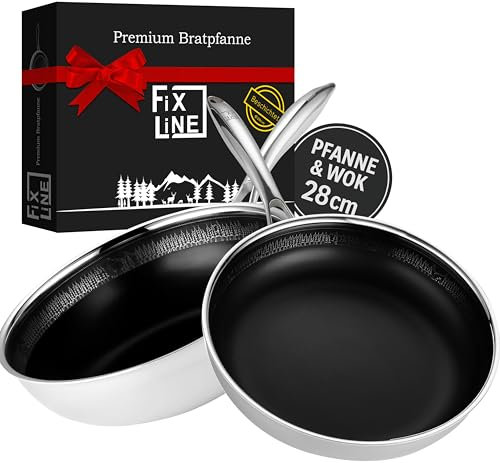 FIXLINE® BLACK FOREST Pfannen-Set 28 cm – Wok & Bratpfanne – mit robuster keramischer Antihaft-Beschichtung – für Induktion & alle Herdarten – backofengeeignet bis 230 °C