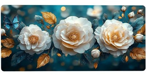 Gaming Mousepad Blume Mauspad XXL 800X300X3MM Großes Mouse Pad Schmetterling Schreibtischunterlage mit rutschfeste Gummibasis, Maus Pad Wasserdicht Anti-Rutsch Schreibtisch Zubehör Für Home Office