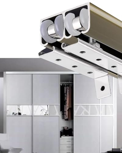 Minglez Kit Puerta Corredera Kit de Herrajes de Doble Riel para Puertas Corredizas de Granero, para Puertas de Armario/de Acceso, Riel de Madera para Puerta Corrediza de Dormitorio(52in/132.1cm)
