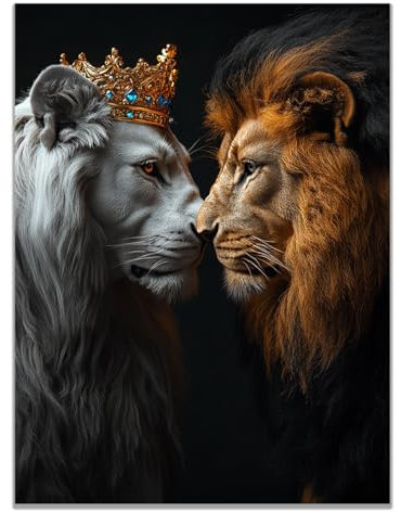 WIKEO Tiere Wandbild Wohnzimmer Poster Waldlöwe Kunstwerk Aesthetic Room Decor -Groß XXL Schlafzimmer Zimmer Deko Wand Dekoration Wall Art Leinwand(weiß)-80x120cm Ungerahmt