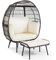GIANTEX Loungesessel Outdoor, Rattan Gartensessel, Korbsessel mit Hocker, Papasansessel Outdoor mit Kissen, Rattansessel Balkon Sessel mit Metallgestell, Outdoorsessel XXL Möbelset für Balkon Garten