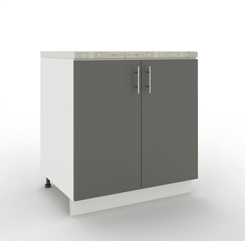 JD Greta Adjustable Kitchen Sink Base Unit - 800mm - Sink Cabinet with Doors & Worktop - Grey Matt