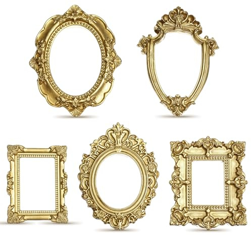 Ouligay 15 Stück Mini Vintage Bilderrahmen 1x1 Zoll Gold Antike Harz Kleine Bilderrahmen Barockstil Bilderrahmen Set Verschiedene Größen Für DIY-Schmuck Feiertage Valentinstag Partys Hoteldekoration