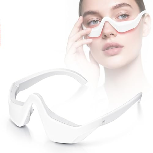 Syzplnwy Rotlichttherapie-Brille mit Mikrostrom – 4 Modi Augenmassagegerät für Augenringe, Tränensäcke, Schwellungen, Falten und Ermüdung der Augen