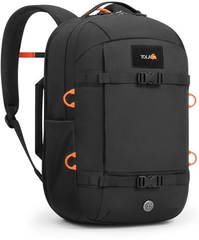 Tolaccea Handgepäck Rucksack 30L, Reiserucksack Laptop Handgepäck Flugzeug | RPET-Material | 180°-Öffnung | 15,6-Zoll-Laptopfach | EVA-Schutz | 16 Fächer | YKK-Reißverschlüssen | für 1–3-tägige Reisen