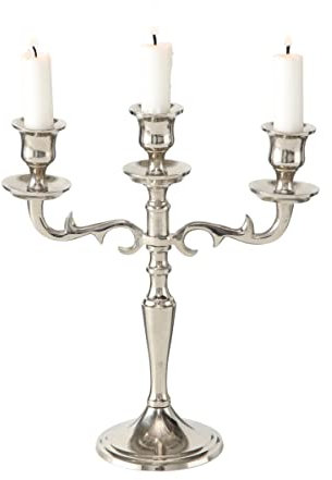 Boltze Kerzenständer Varas (silber, 3-flammig, Höhe 26 cm, Kerzenhalter aus Metall, Dekoration Esstisch / Kommode, edles Design) 1222900