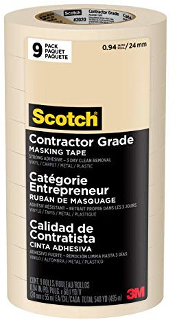 Scotch Contractor Grade Masking Tape, Tan, Tape for General Use, Multi-Surface Adhesive Tape, 0.94 Inches x 60.1 Yards, 9 Rolls