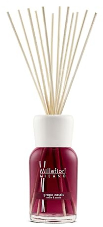 Millefiori Grape Cassis Raumduft Diffuser 500 ml Natural inklusive Stäbchen, Glas, Violett, 9.8 x 36 x 9.3 cm, 1 Einheiten