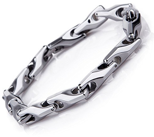 URBAN JEWELRY Nobel Herren Solide Schweres Weizen Wolfram Krabid Armband - 3-seitig Glieder (Silber)