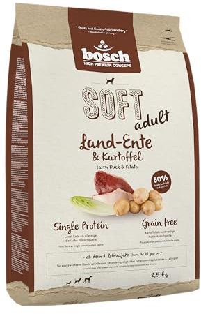 bosch HPC SOFT Pato de tierra y patata | Alimento semi-húmedo para perros adultos de todas las razas | Monoproteico | Sin cereales | 1 x 2,5 kg