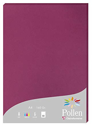 Clairefontaine 14206C Packung mit 50 Karten Pollen 160g, DIN A4, 21 x 29,7cm, Himbeerrosa