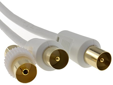 kenable RF TV Freeview Plug to Plug White Aerial Lead Cable with Coupler 1m [1 metres]