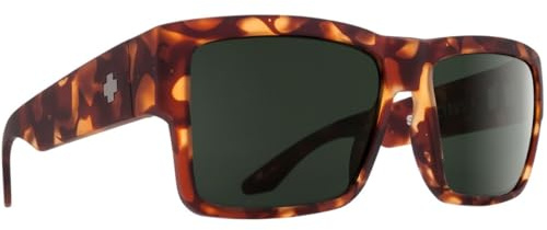 Spy Optic Cyrus, Square Sunglasses, Color and Contrast Enhancing Lenses, Soft Matte Camo Tortoise - Happy Gray Green Lenses