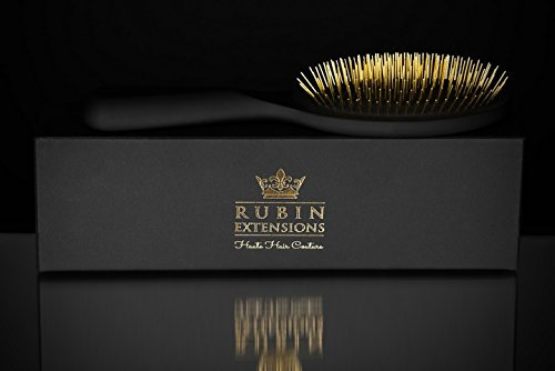 Rubin Extensions Haarbürste für Extensions schwarz/gold - Extensions Bürste aus FSC-Holz - Made in Germany - Speziell für Haarverlängerungen - sanftes Entwirren ohne Ziepen